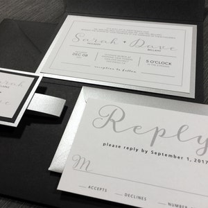 Black and Silver Elegant Wedding Invitations, Calligraphy Wedding Invitations, Silver metallic Classic Invitations, Modern Chic Wedding