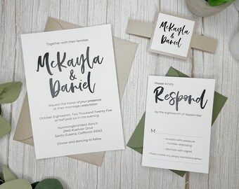 Sage Green Wedding Invitations: Minimalist Script, Neutral Beige Theme