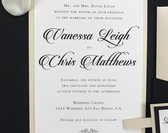 Elegant Black & Ivory Wedding Invitation Suite with Pocket Folder