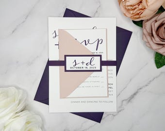 Dusty Pink Wedding Invitations: Modern Calligraphy, Minimalist Design