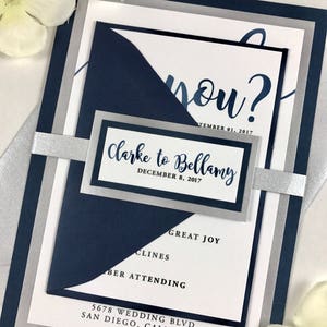 Unique Modern Wedding Invites, Elegant Calligraphy Wedding Invitations, Bundle Suite with Belly Band, Modern Bride, We Do, with envelopes