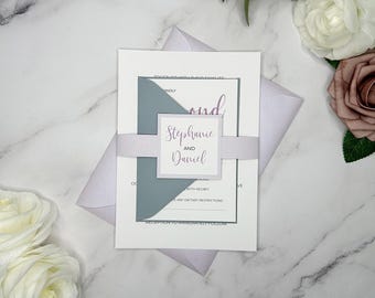 Lavender & Slate Blue Wedding Invitations: Romantic Full Set