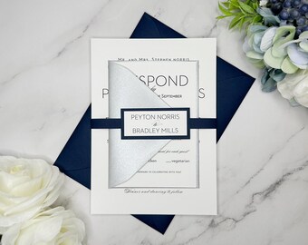 Minimalist Wedding Invitations: Navy Blue & Silver, Elegant Simplicity