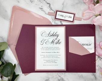 Burgundy Wedding Invitations: Elegant Crimson & Dusty Rose Suite