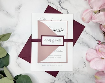 Burgundy and Dusty Rose Wedding Invitations: Elegant Romantic Design