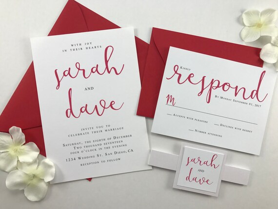 Romantic Red And White Wedding Invitations Ruby Red And Pearl Etsy