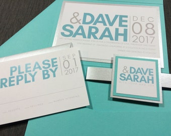 Aqua & Silver Wedding Invitation Suite: Modern Chic Design