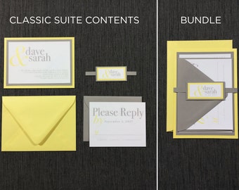 Yellow and Gray Wedding Invitations: Elegant Pocket Card Set