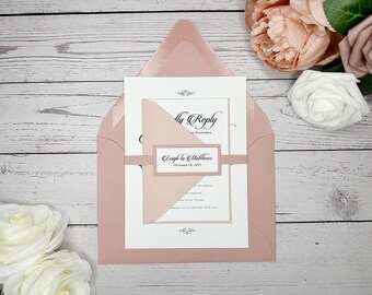 Dusty Rose Wedding Invitations: Elegant Romantic Invitation Set