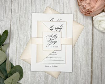 Elegant Wedding Invitations: Blush Peach Envelopes, Classic Design