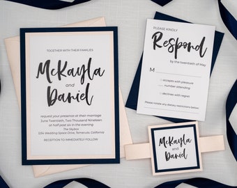 Navy Blue & Blush Wedding Invitation Suite with RSVP