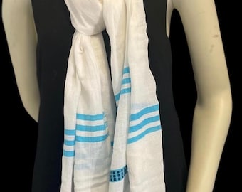 Blue and white Strip Ethiopian cotton  scarf