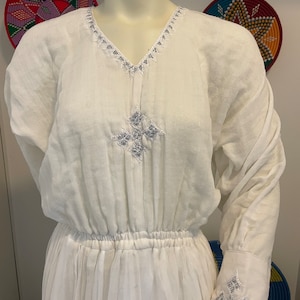 White Habesha Tilet Dress | Ethiopian Eritrean Church Dress | Traditional Habesha Kemis with Netela
