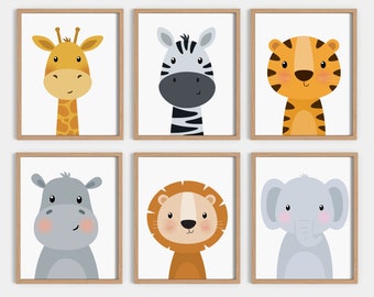 Safari Baby Animals Nursery Set of 6 Prints, Printable Cute Animals 6 ...