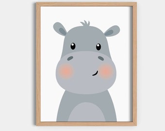 Hippo Nursery Print, Safari Jungle Animals, Kids Room Decor (Digital Download)