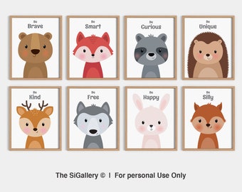 Woodland Inspirational Nursery Decor Set of Prints, Animal Nursery Art, Forest Nursery, Woodland Baby Room Decor, Woodland Playroom Decor