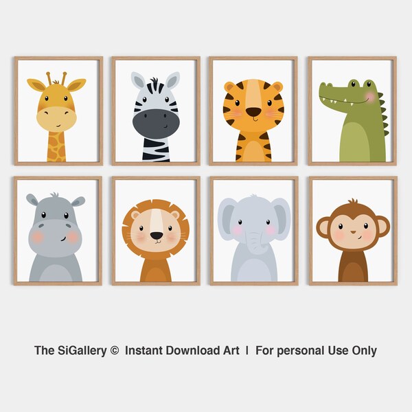 Safari Tiere Kinderzimmer Drucke, Kinderzimmer Dekor (8er Set) (Digitaler Download)