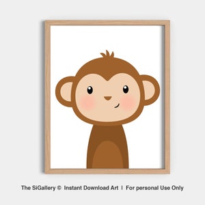 Impressão de berçário de animais de selva de safari de macaco digital, decoração de quarto de bebê de animais, impressão de macaco, presente de bebê, impressão de berçário de animais, arte de parede de berçário