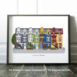 Montreal Kunst, Montreal Poster, bunte Häuser, Affiche Montréal, Made in Mtl, Montreal Häuser, Plateau Mont-Royal, Montreal Architektur