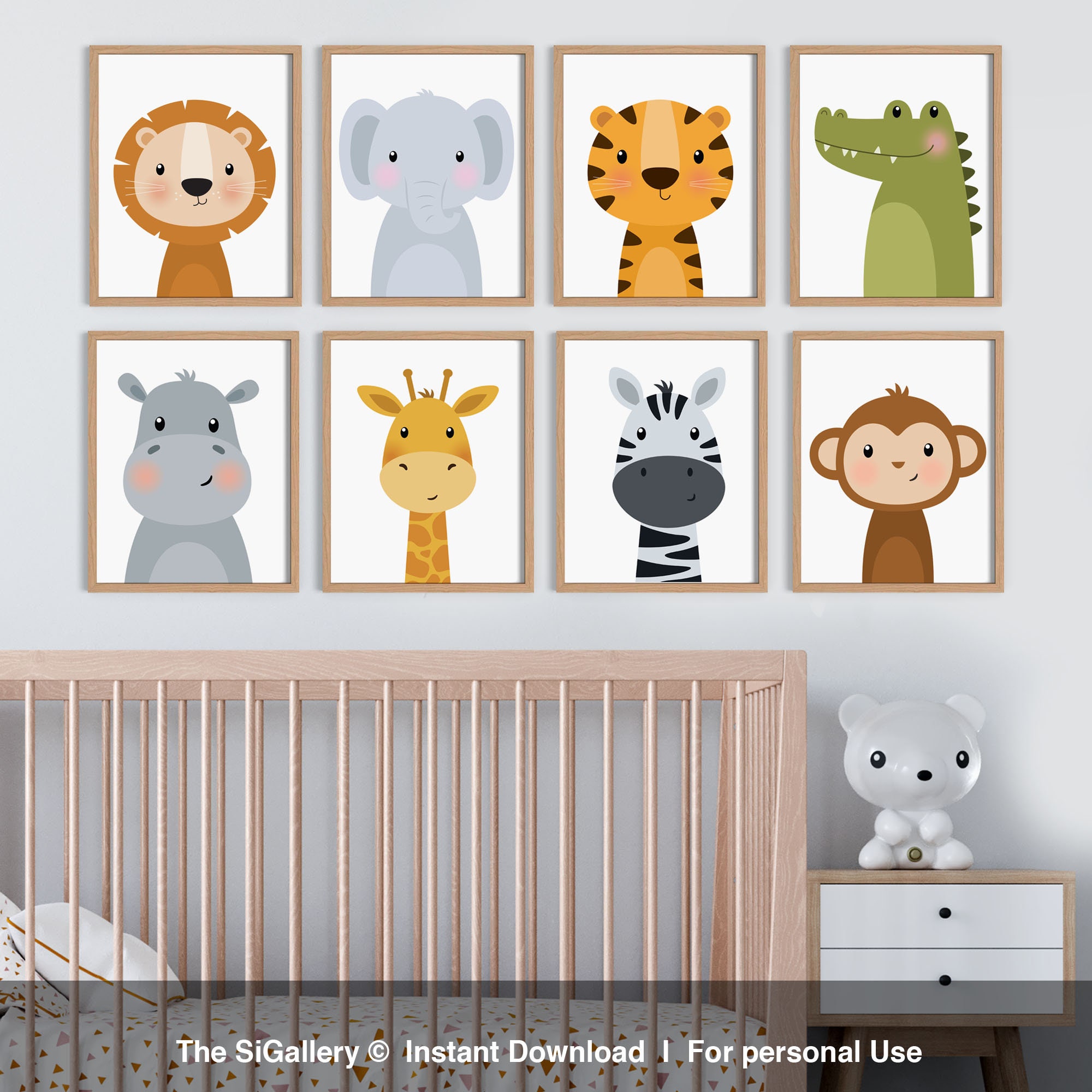 Safari Animals Nursery Prints, Kids Room Decor (set of 8) (digital ...