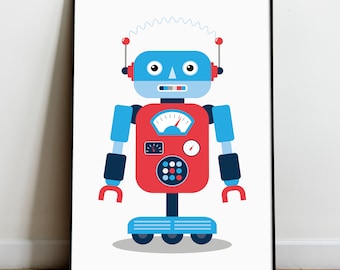 Digital Robot wall art, robot print, robot artwork, robot wall decor, digital artwork for kids, robot printable, robot nursery art