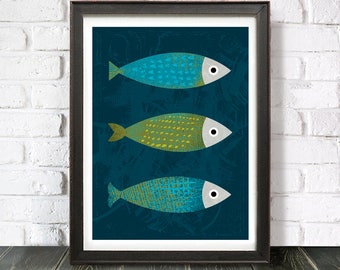 Fish print, fish wall art, fish wall decor, fish printable, fish instant download, boho style fish print