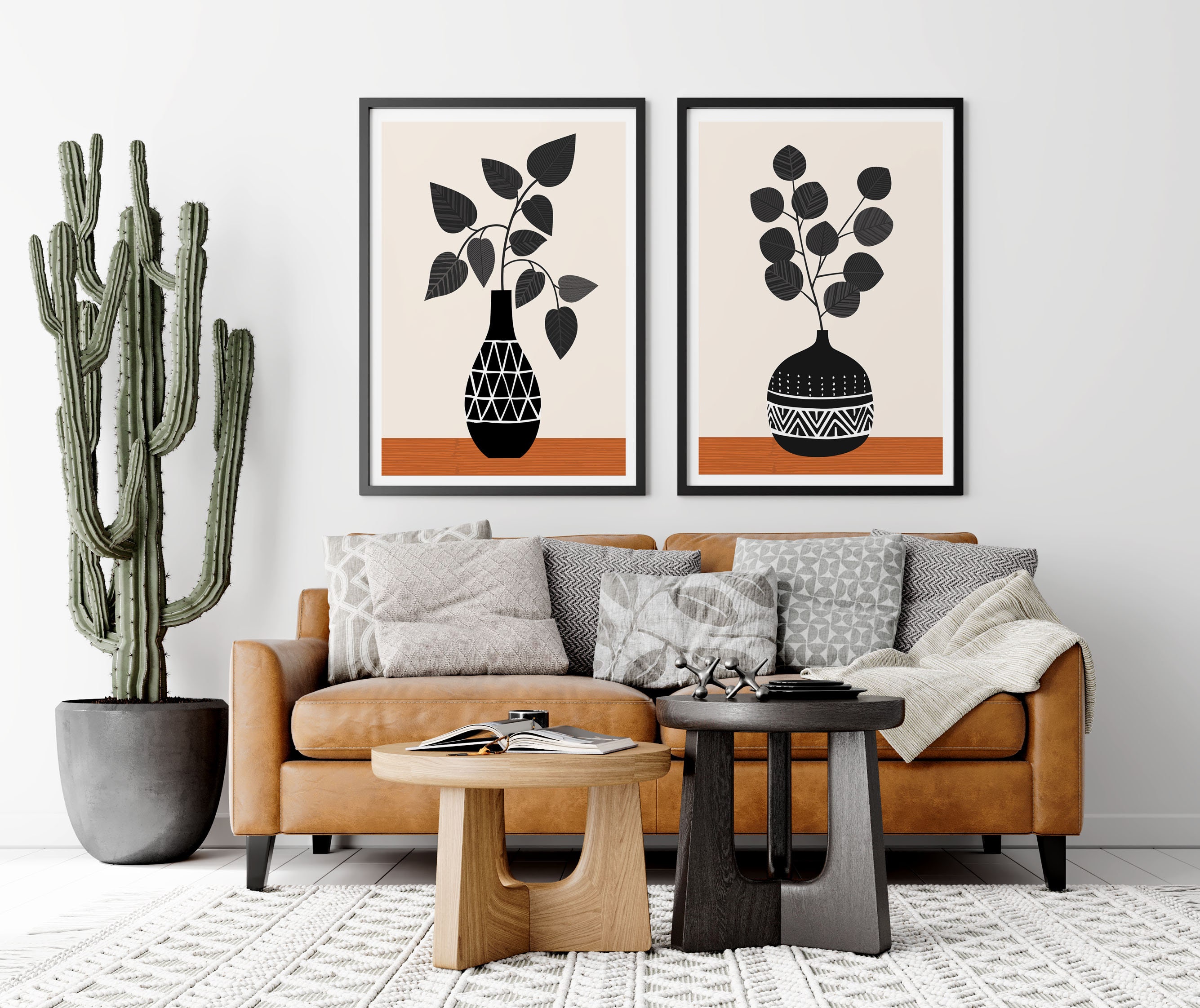 Mid century modern style wall art set of 2 prints set of 2 | Etsy