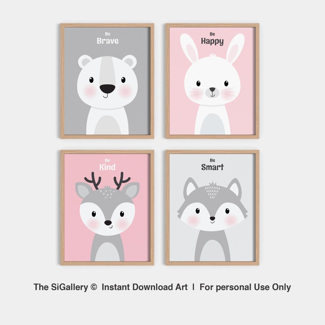 Girl Nursery Woodland Animals Decor Set de 4, Forest Nursery Animals ...