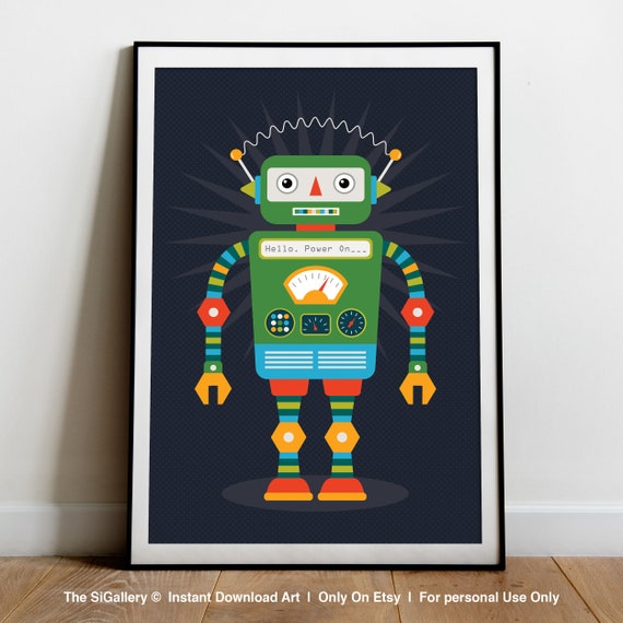 Colorful Robot Art Print, Kids Room Decor (Digital Download)