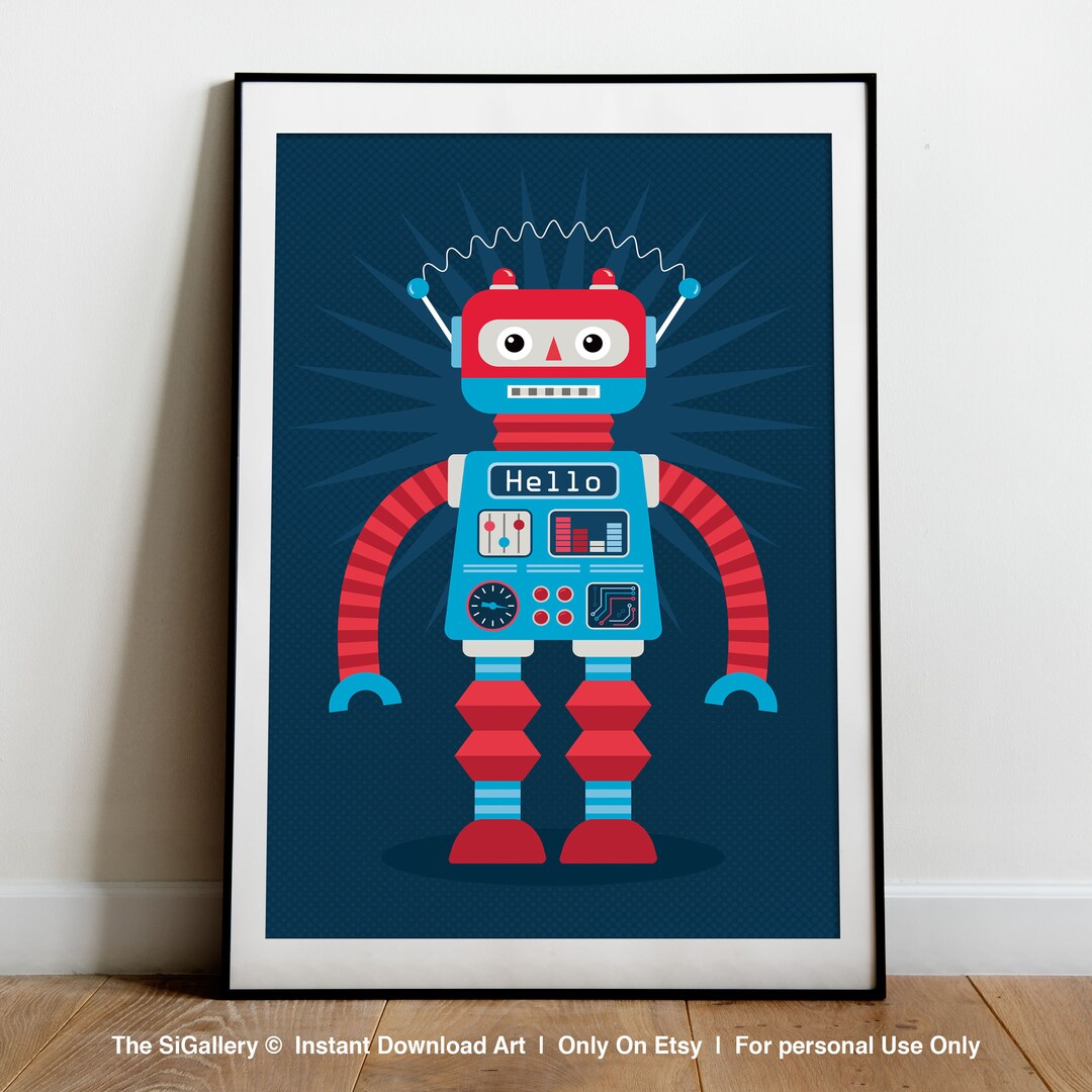 Digital Robot Wall Art, Robot Print, Robot Artwork, Robot Wall Decor