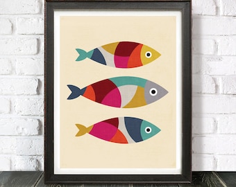 3 Colourful Retro Fish | Fish Print | Printable Art | Fish Poster | Fish Print Artwork