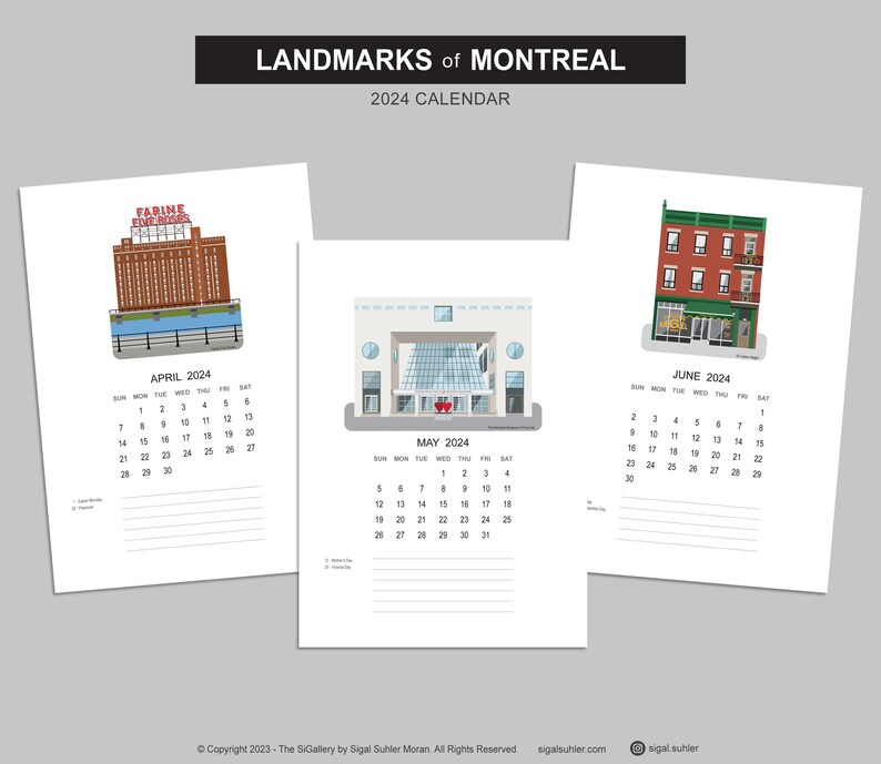 Montreal Calendar 2025, Calendar Montreal 2025, Montreal Landmarks, Montreal Icons, Farine Five