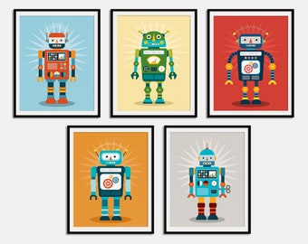 Robot print, robot poster, robot art, robot artwork for kids, robot wall art, kids room decor, nursery wall art, children bedroom wall decor