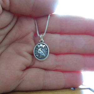 Solid 925 Sterling Silver Small Raven Triple Moons Crow Charm, Earrings - My Original Design -Handmade here in the USA - Chains are Optional