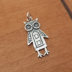 Solid 925 Sterling Silver Folk Art Owl Pendant Necklace or Earrings- Handmade in the USA