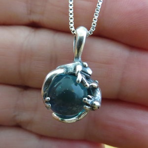 Solid 925 Sterling Silver Two Frogs and Gemstone Sphere Pendant My Original - Handmade here in the USA - Chains are Optional