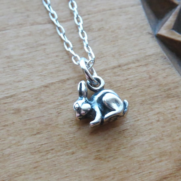 Handcast Solid 925 Sterling Silver Tiny 3D Rabbit, Bunny Spring Easter Charm Necklace or Earrings - Chains are Optional