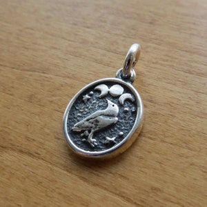 Solid 925 Sterling Silver Small Raven Triple Moons Crow Charm, Earrings - My Original Design -Handmade here in the USA - Chains are Optional