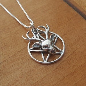 Solid 925 Sterling Silver Small Cernunnos Stag and Pentagram Pendant Necklace - Handmade in the USA