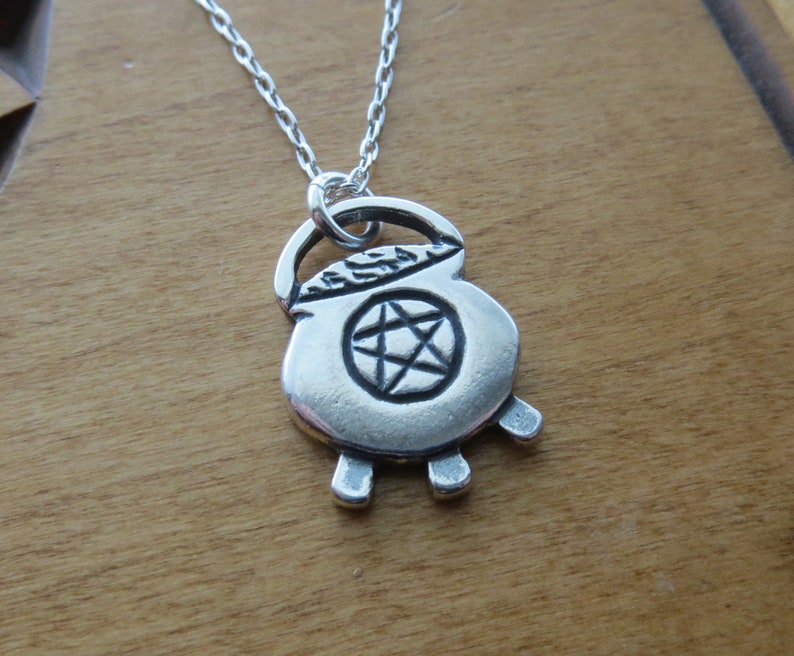 STERLING SILVER Cauldron with Pentagram Necklace Pendant Chain Optional