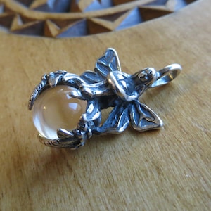 Solid 925 Sterling Silver Garden Fairy with Gemstone sphere - My Original Pendant - Handmade here in the USA