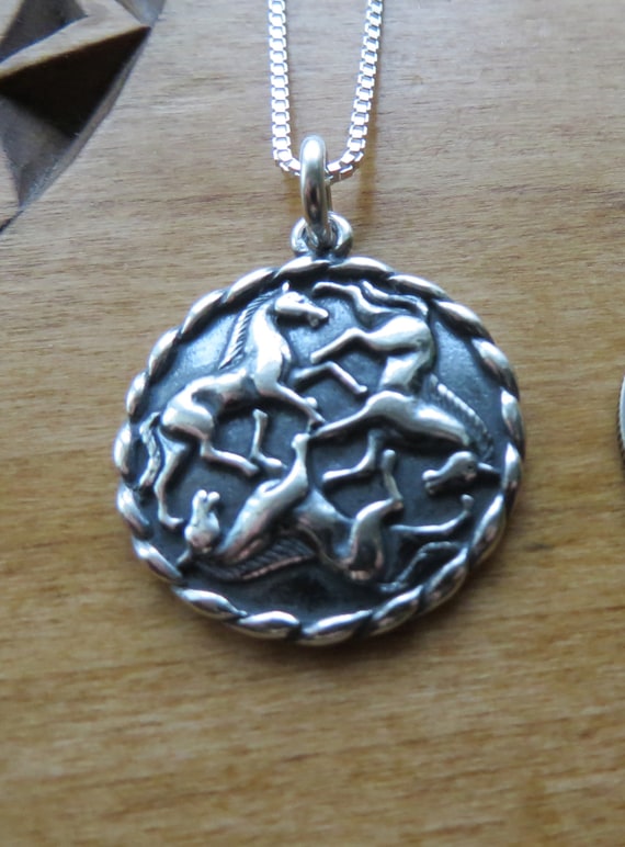 Solid 925 Sterling Silver Epona Celtic Horses Trinity Pendant or Earrings - Handmade in the USA