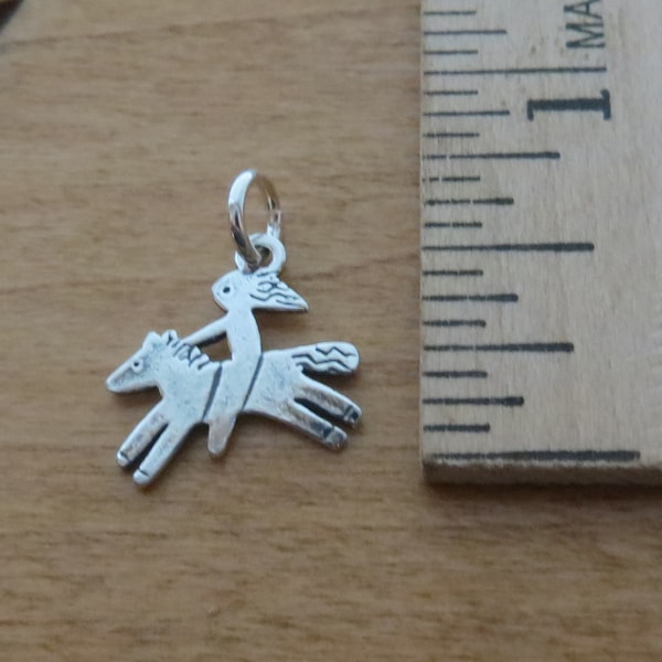 Solid 925 Sterling Silver Tiny Horse Pony Bareback Rider Double sided Charm Necklace or Earrings My ORIGINAL- Chains are Optional