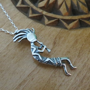 Solid 925 Sterling Silver Southwest Style Kokopelli  Flute Player Good Luck Fertility Pendant Necklace, Handmade in the USA- Chains Optional
