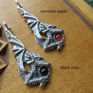 Solid 925 Sterling Silver Dragon Pendant with Gemstone Necklace Chain Optional image 2