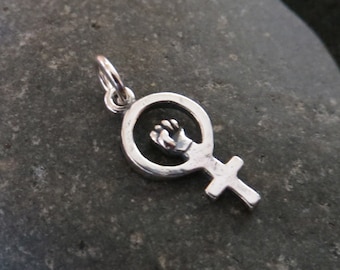 Feminist Sterling Silver Charm, Resist Symbol Pendant or Earrings