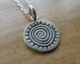 Solid 925 Sterling Silver Southwest Style Tribal Spiral Sun Charm - Earrings  - Handmade in the USA