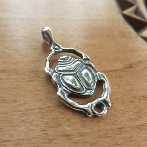 Solid 925 Sterling Silver Egyptian Scarab Lucky Amulet Pendant Necklace - Handmade here in the USA - Chains are Optional