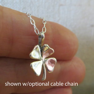 Solid 925 Sterling Silver Tiny Four Leaf Clover Lucky Shamrock Pendant Necklace or Earrings - Handmade here in the USA - Chains are optional