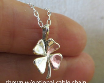 Solid 925 Sterling Silver Tiny Four Leaf Clover, Lucky Shamrock Pendant Necklace or Earrings -  Chains are Optional